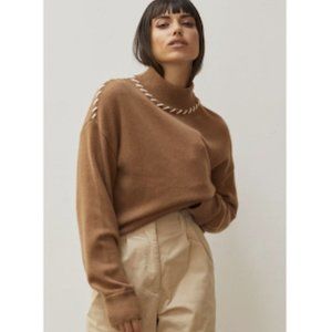 Crescent Contrast Stitch Mock Neck Ribbed Sweater size‎ XS